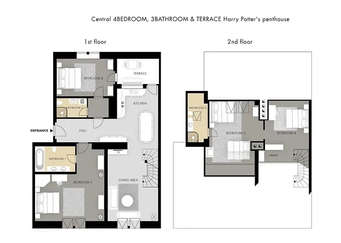 4br 3bath Balcony Harry Potter Penthouse Appartement